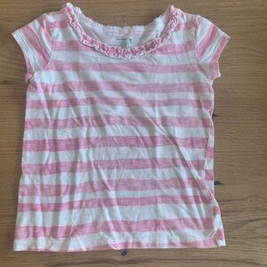 Old Navy Striped Short Sleeve Tee Shirt Scoop Neck Ruffle girls Pink White 8 Pre